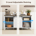 59" Buffet Cabinet, Farmhouse Sideboard with Thick Top, 2 Barn Doors, 4 Drawers and 2 Adjustable Shelves, White