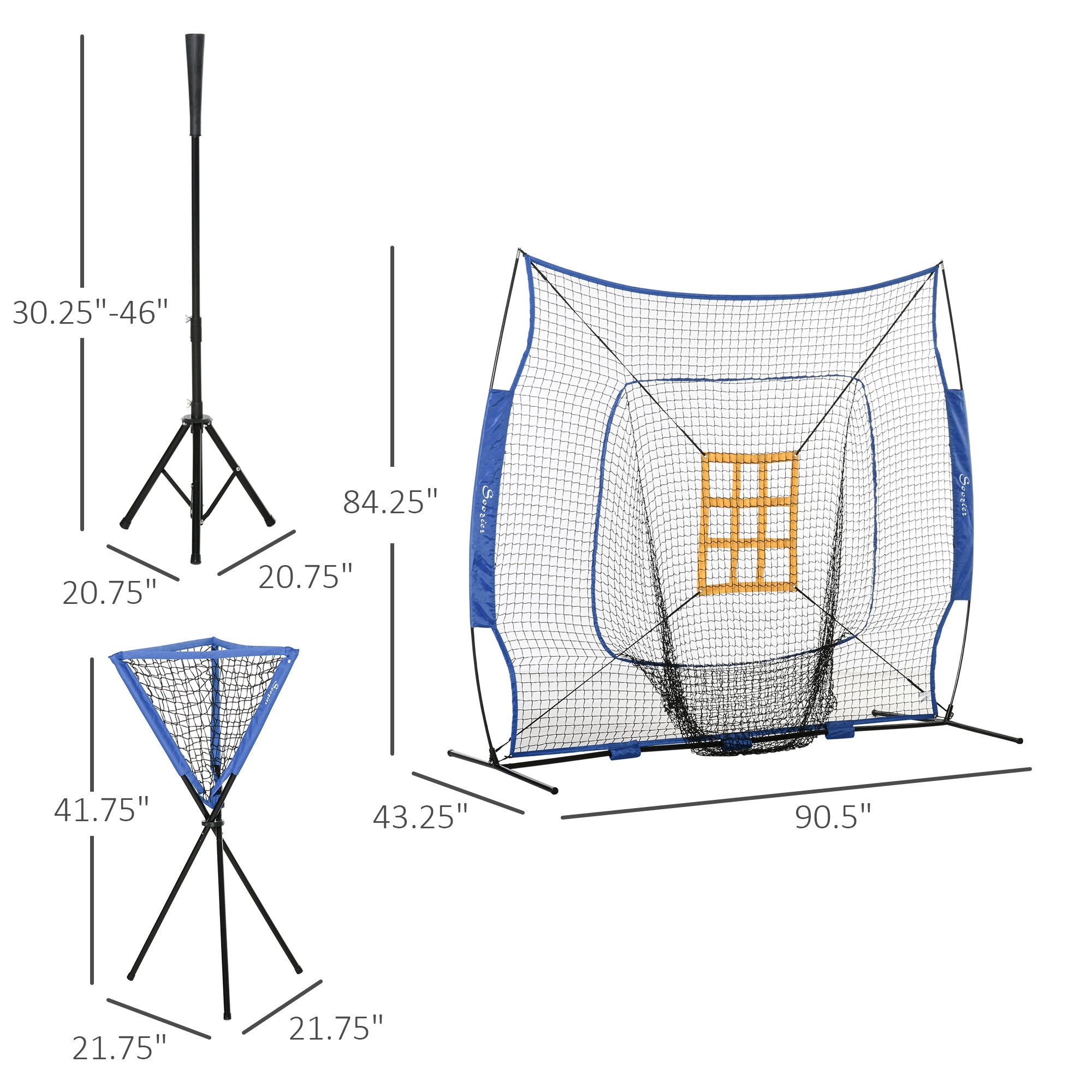 Baseball Practice Net Set with 7.5x7ft Catcher Net, Ball Caddy and Batting Tee, Portable Pitching Net with Carry Bag for Hitting, Pitching, Batting, Catching, Blue