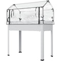 Elevated Garden Box with Greenhouse Cover, Raised Garden Bed with Legs and Drainage Hole for Vegetables, White