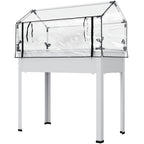 Elevated Garden Box with Greenhouse Cover, Raised Garden Bed with Legs and Drainage Hole for Vegetables, White