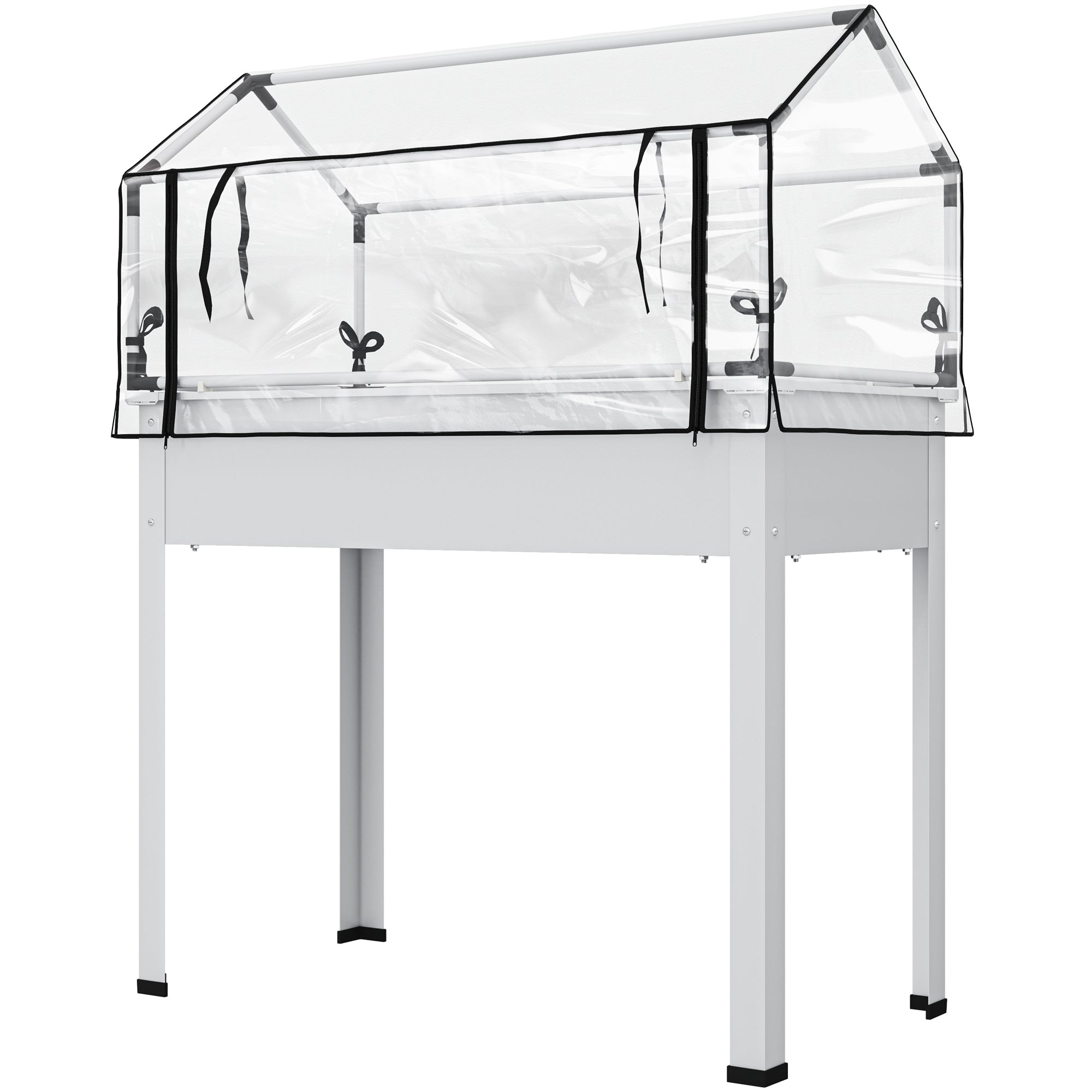 Elevated Garden Box with Greenhouse Cover, Raised Garden Bed with Legs and Drainage Hole for Vegetables, White