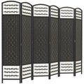 6 Panel Folding Room Divider Portable Privacy Screen Wave Fiber Room Partition for Home Office Black