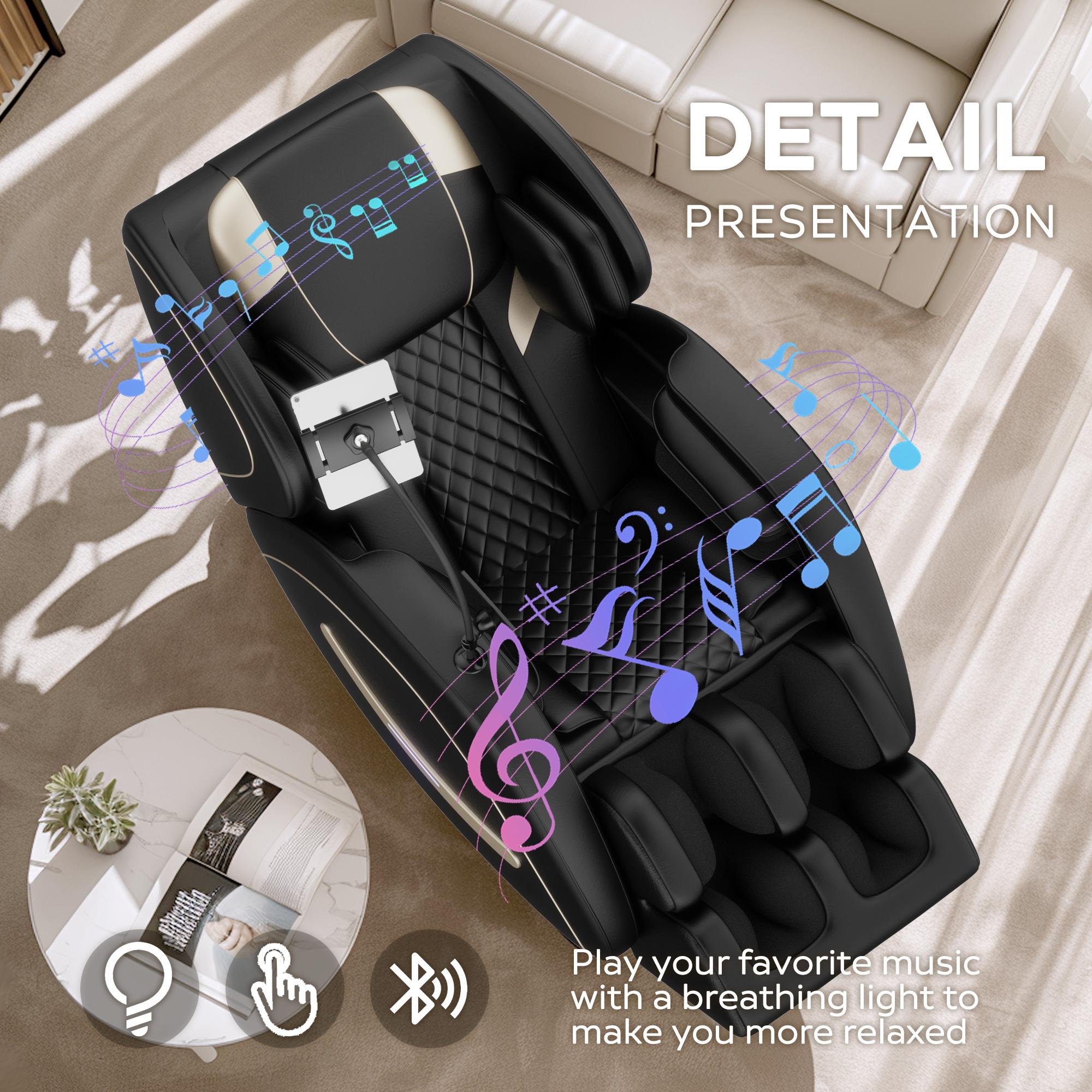 Zero Gravity Massage Chair Recliner with Lumbar and Leg Heating, Full Body Air Pressure, Bluetooth Audio, 51.5" L x 28.5" W x 39" H, Black