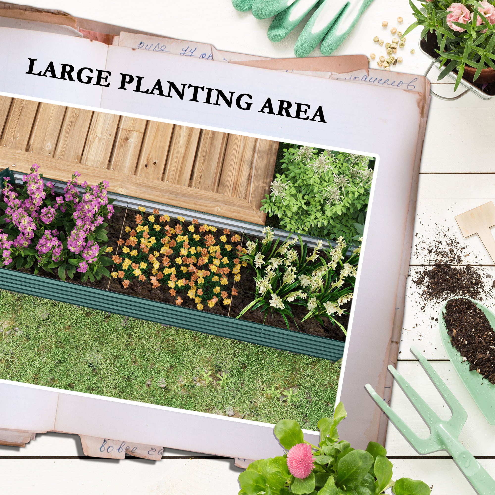 8x2x2ft Galvanized Raised Garden Bed Kit with Safety Edging for Flowers, Herbs and Vegetables, Green