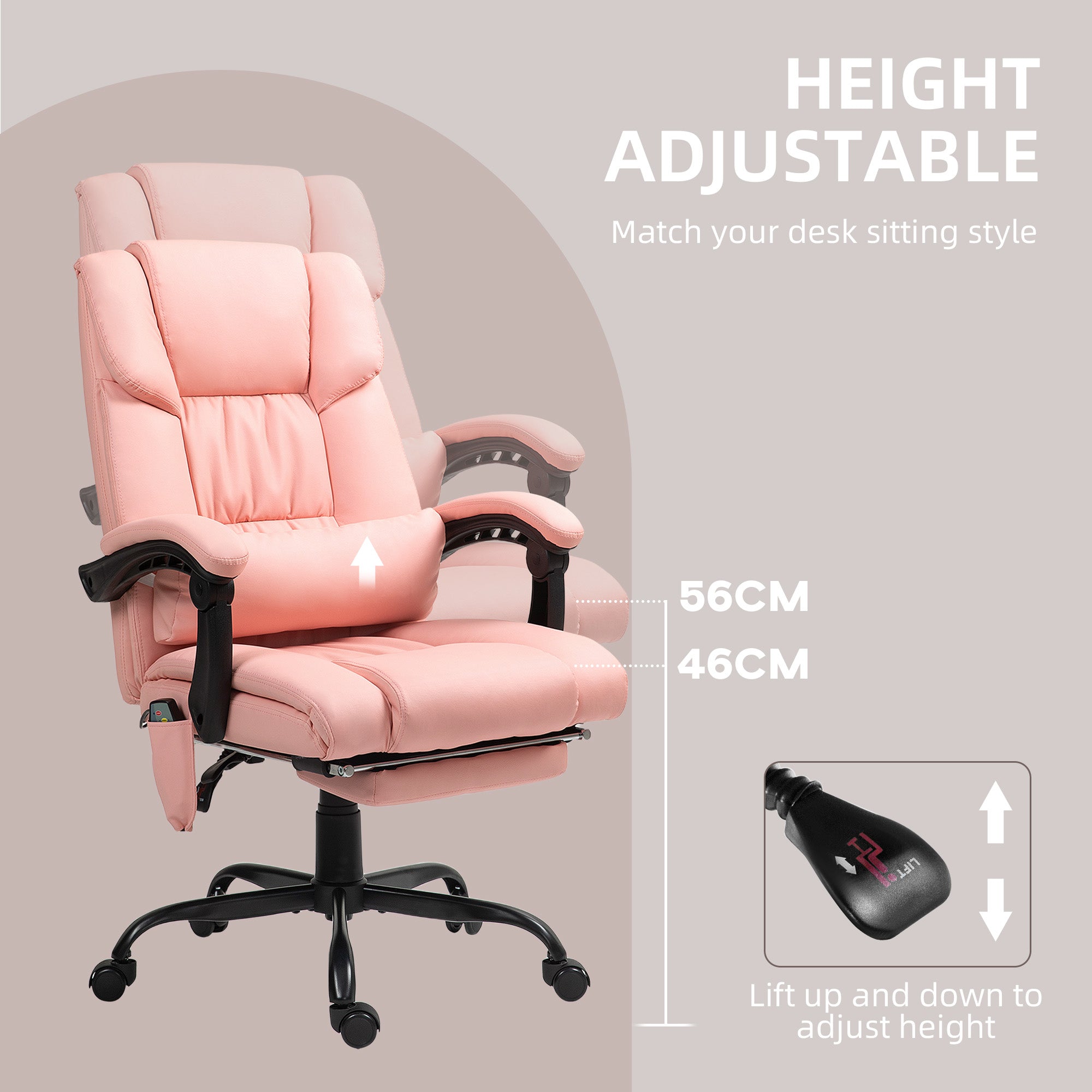 Massage Office Chair with 6 Vibrating Points, High Back Reclining Office Chair with Footrest and Remote, Pink