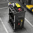 3-Tier Rolling Tool Cart, 200 LBS Capacity Plastic Utility Cart with Side Shelf and Bucket, Black and Light Gray