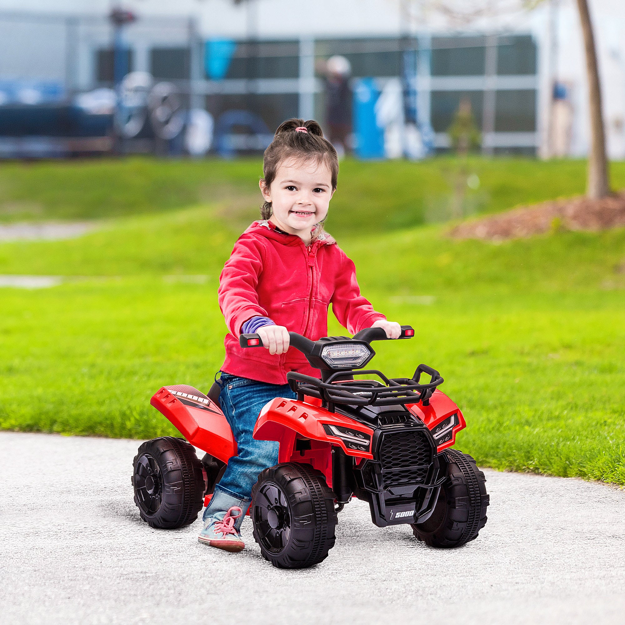 6V Battery Powered Electric ATV, Quad Four Wheeler Ride On Toy Car w/ LED Headlights for Kids Toddlers, Red