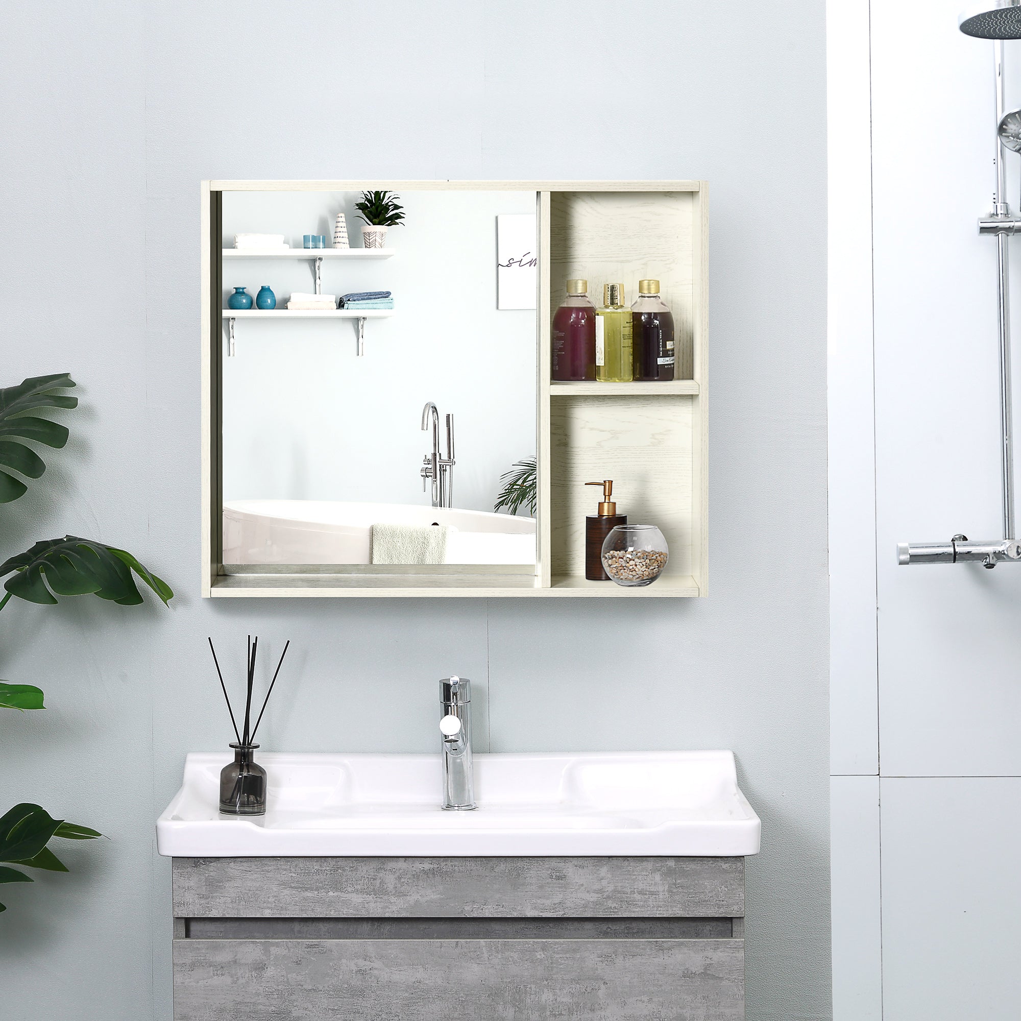 31.5" x 25.5" Bathroom Medicine Cabinet with Mirror, Storage Shelf, Over Toilet Bathroom Cabinet Wall Mounted for Living Room and Laundry Room, White