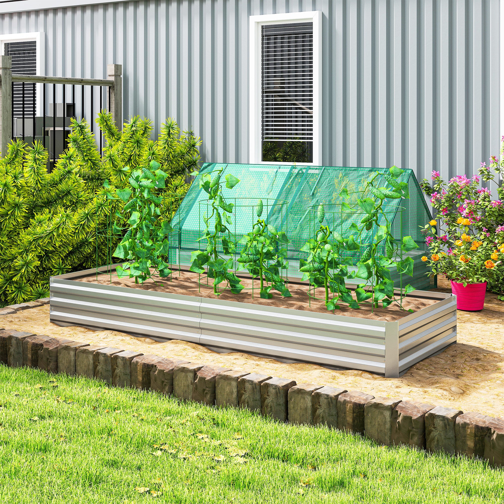 95" x 36" x 12" Galvanized Raised Garden Bed, Easy DIY and Cleaning for Growing Flowers, Herbs, Succulents, Silver