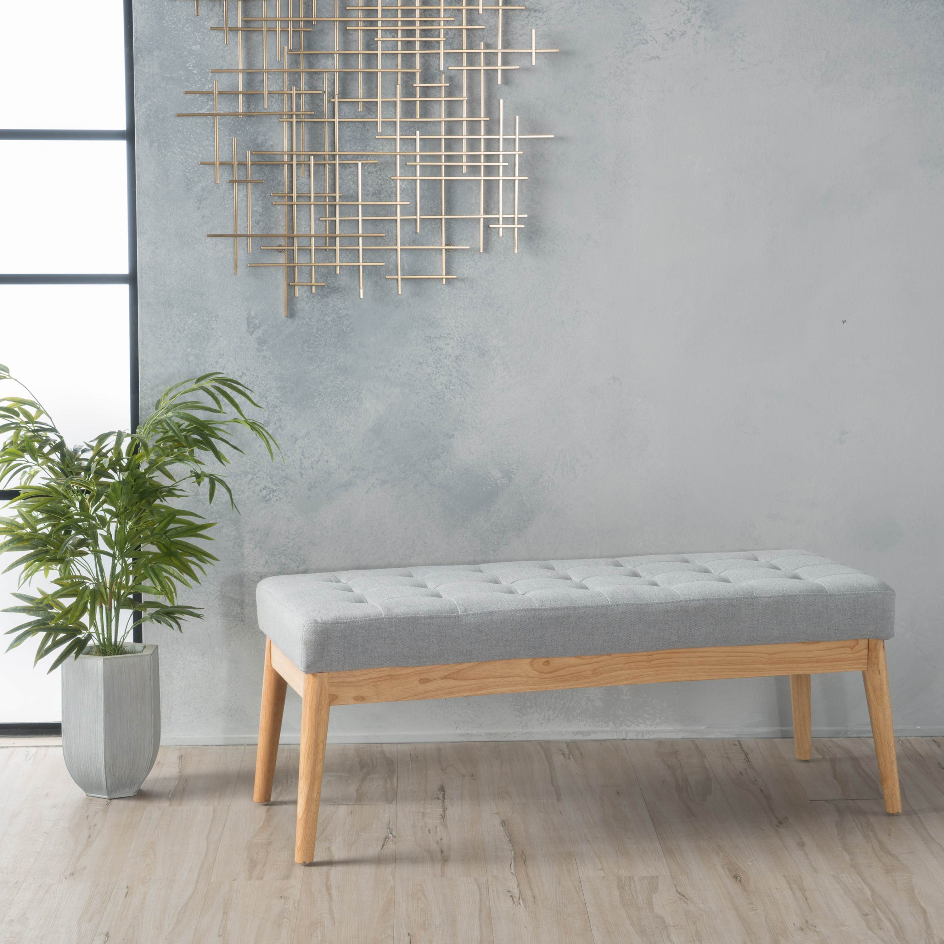 Fabric Ottoman with Cushioned Top, Sturdy Frame, and Space-Saving Design, 43.5" L x 15.75" W x 17" H, Light Gray
