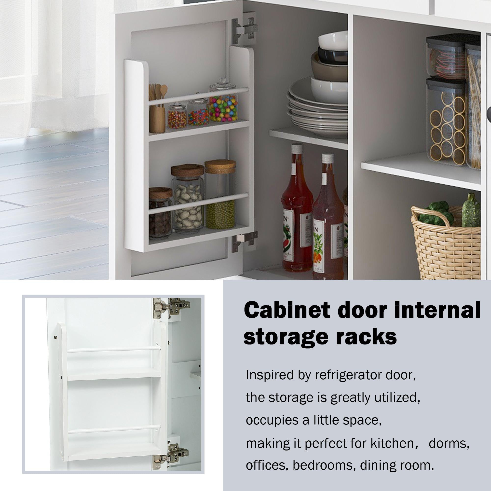 Kitchen Cart with 5 Wheels, 3 Drawers, Storage Cabinet, Central Island with Rubberwood Drop-Leaf Countertop, 53" L x 29.5" W x 37" H, White