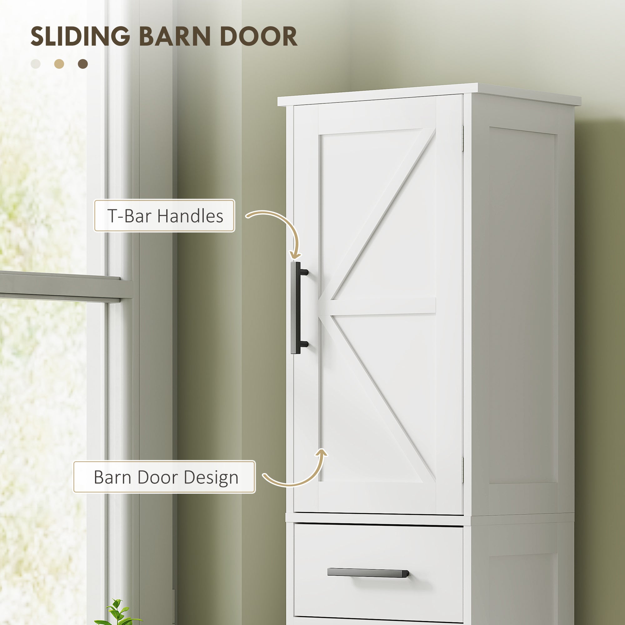 Farmhouse Linen Closet with Drawer, 67" Tall Bathroom Storage Cabinet with Barn Doors and Adjustable Shelves, White