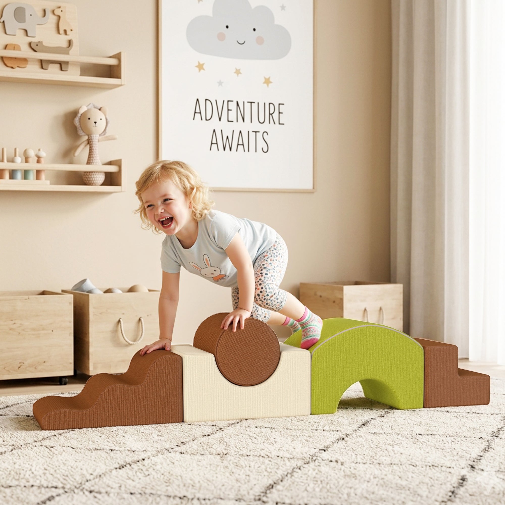 Toddlers Climbing Toys, 5 Pieces Foam Climbing Blocks with Non-Slip Bottom, Washable Cover for Crawling or Building