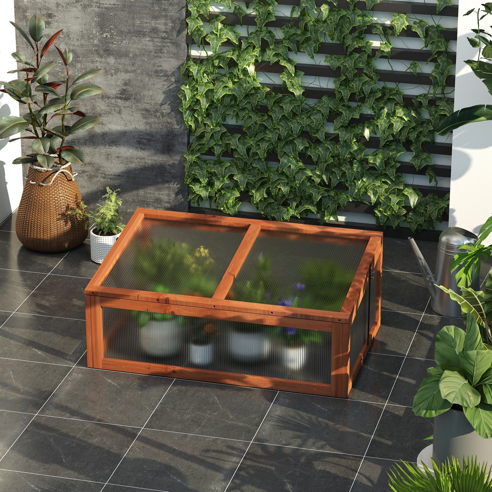 Wooden Cold Frame Greenhouse, Mini Greenhouse with Polycarbonate Board and Solid Wood Frame, Green House Cold Frame