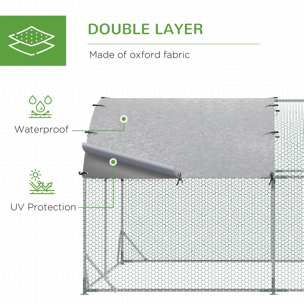 Large Metal Chicken Coop with Waterproof and Anti-UV Cover for Yard, Outdoor, Duck, Rabbit, 9.2' x 24.9' x 6.5'