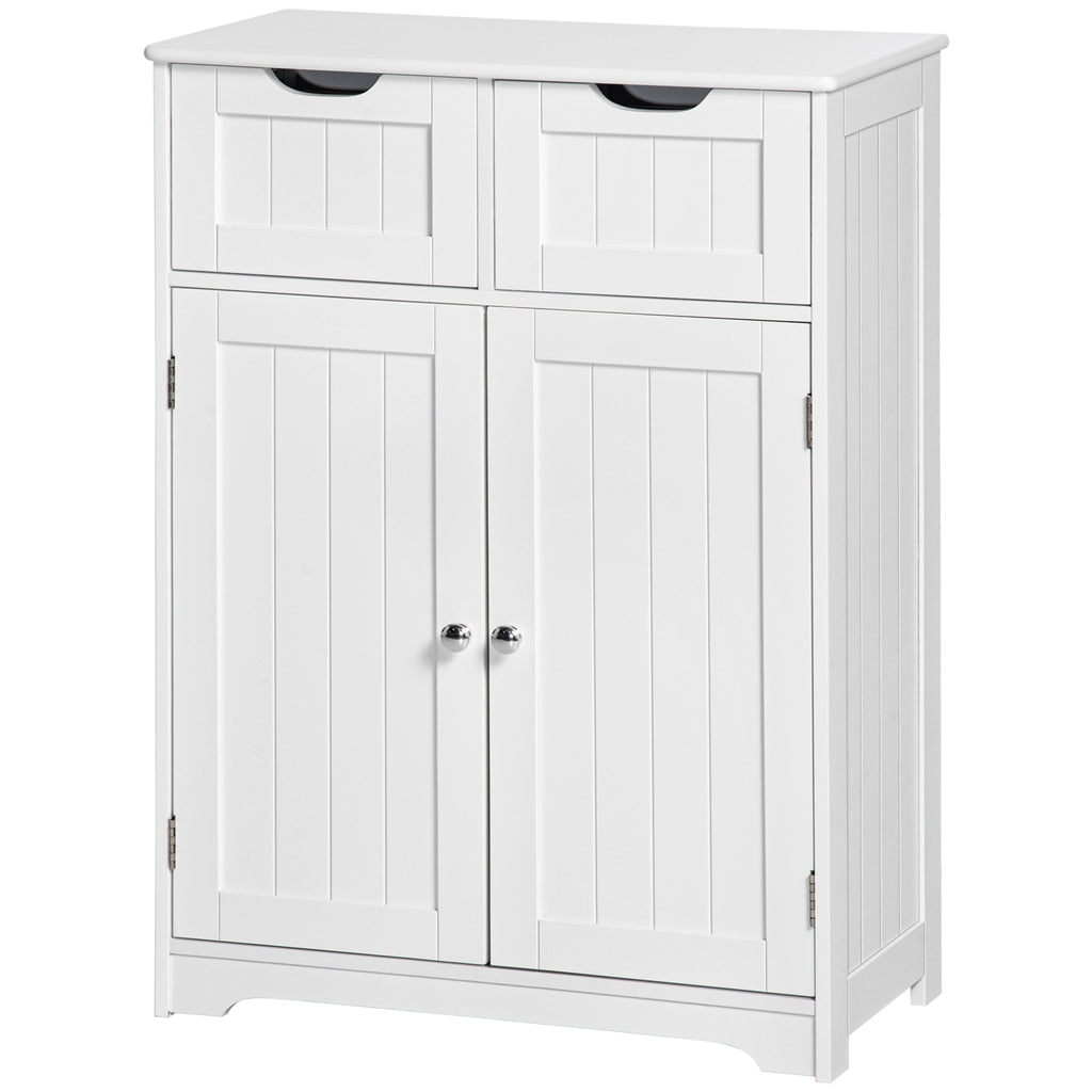 Freestanding Bathroom Storage Cabinet, Floor Cabinet with 2 Drawers, Adjustable Shelf, for Bathroom, Living Room or Entryway, White