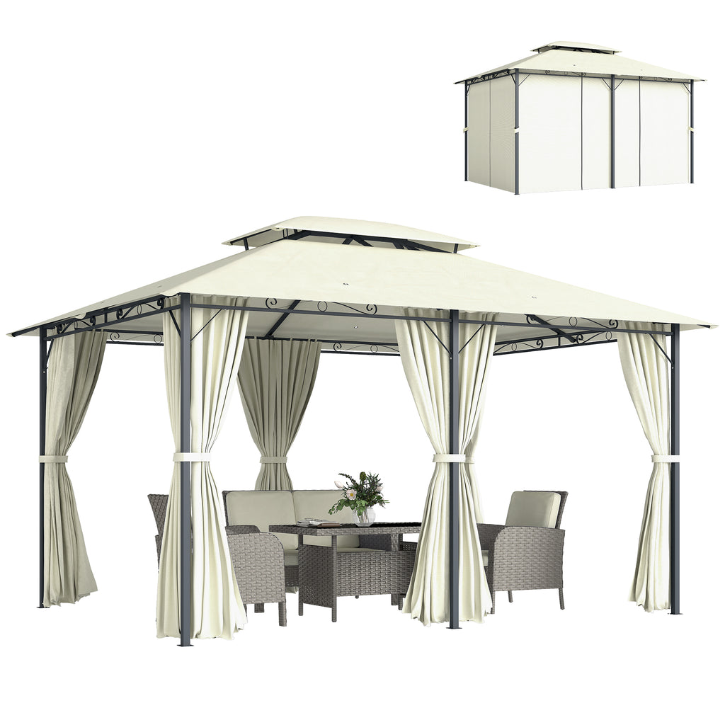 10' x 13' Patio Gazebo, Outdoor Gazebo Canopy Shelter with Curtains, Vented Roof, Steel Frame for Garden, Lawn, Backyard and Deck, Cream White