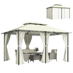 10' x 13' Patio Gazebo, Outdoor Gazebo Canopy Shelter with Curtains, Vented Roof, Steel Frame for Garden, Lawn, Backyard and Deck, Cream White