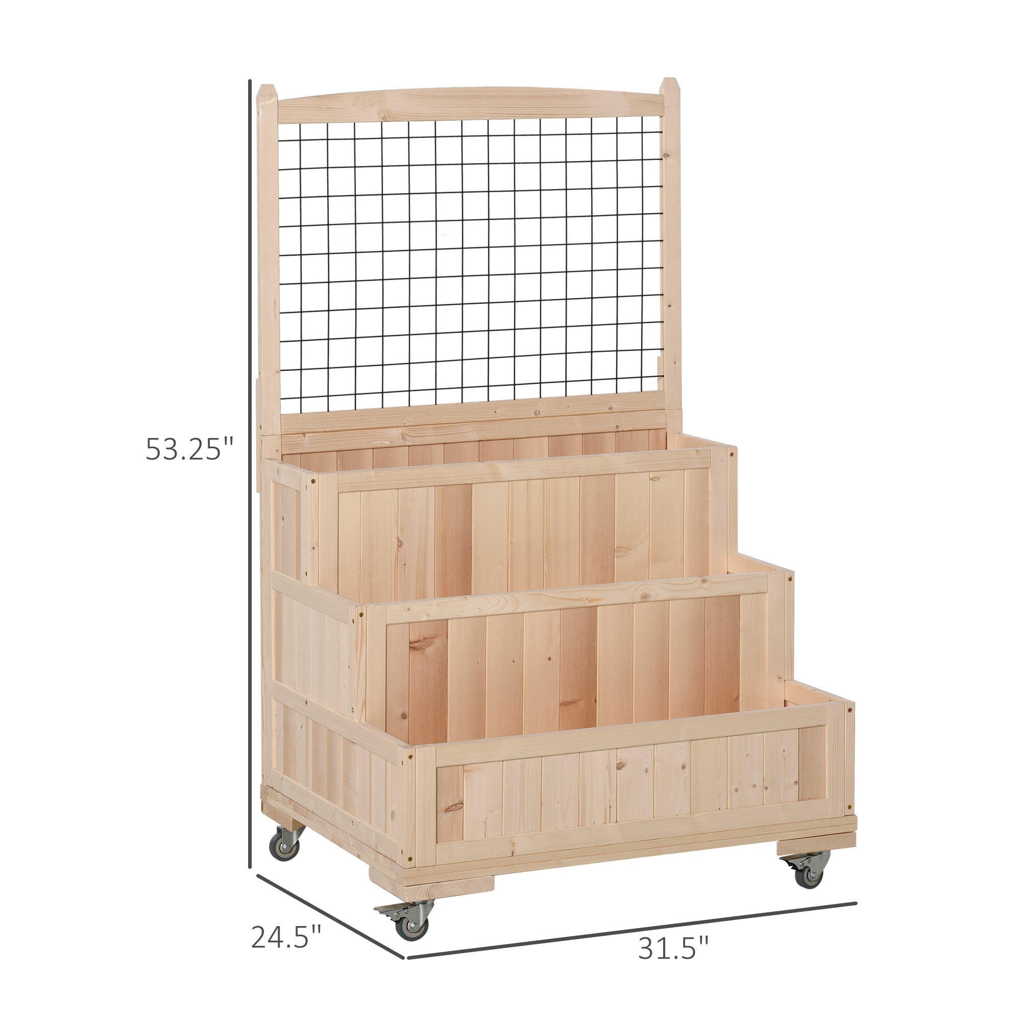 3-Tiers Raised Garden Bed with Trellis, 53" H Vertical Planter Box with Wheels & Back Storage Area, for Flowers, Vegetables, Herbs, Natural