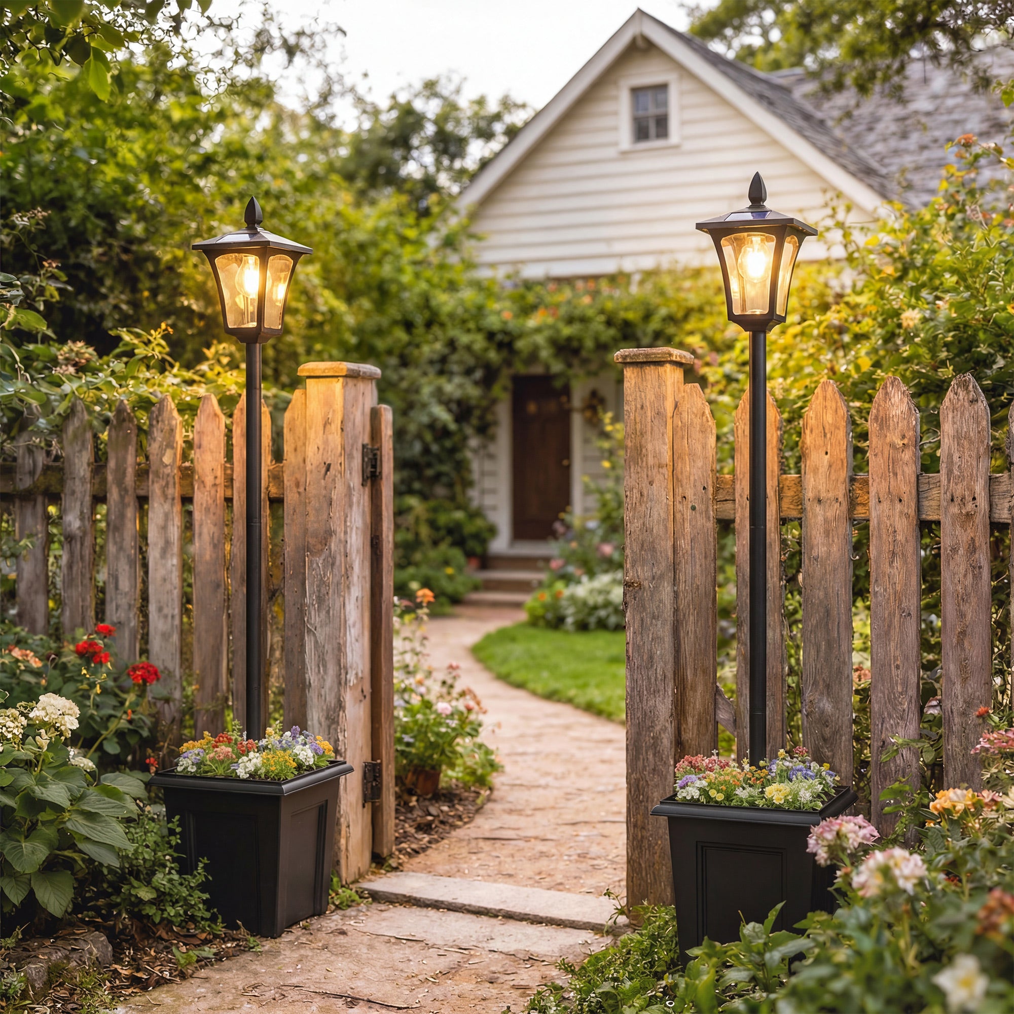 63" Solar Lamp Post Lights 2 Pack, Waterproof LED Solar Light Posts with Planter, Black