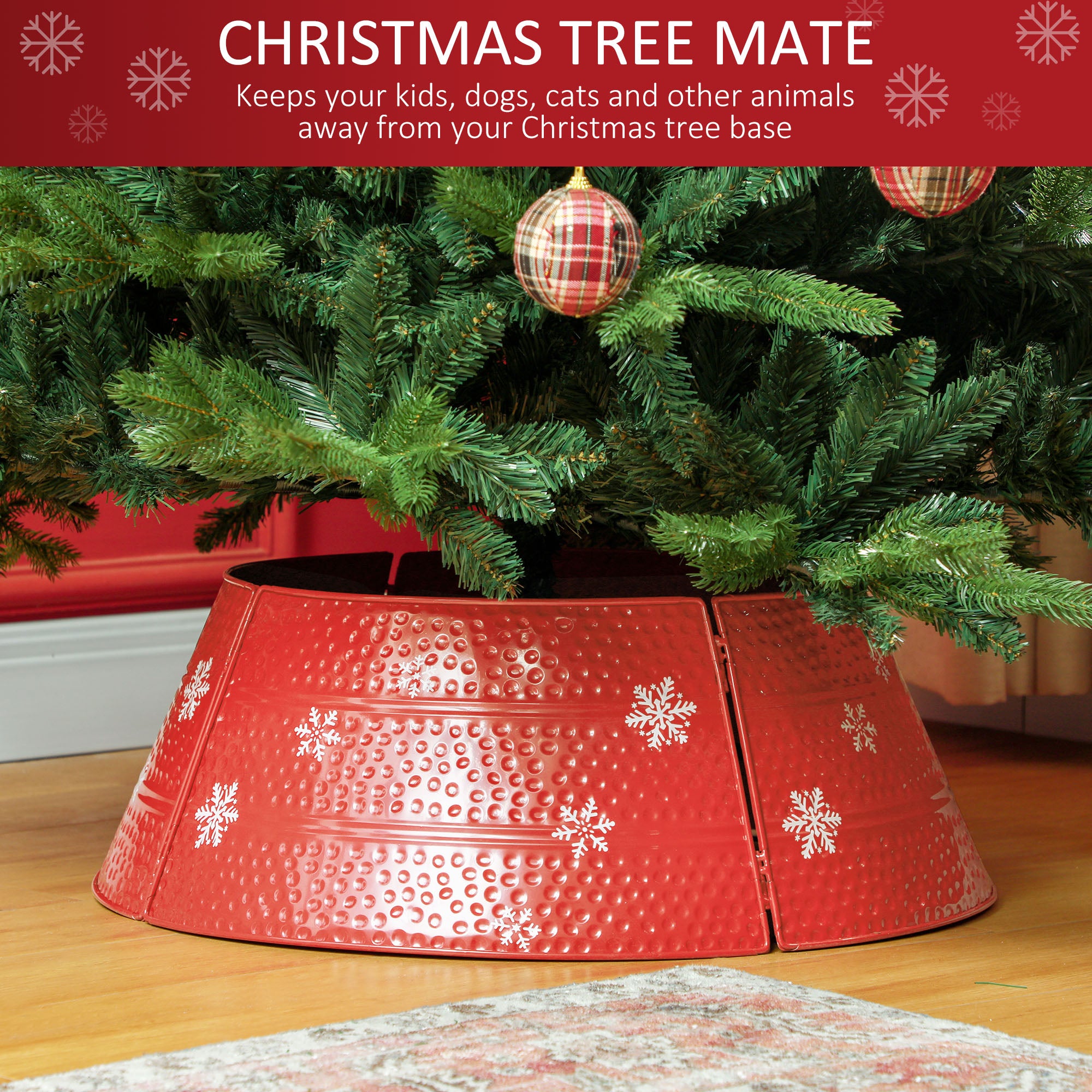 Christmas Tree Collar, Steel Tree Ring Skirt, Home Xmas Decoration for Christmas Tree, 26" x 26" x 9", Red