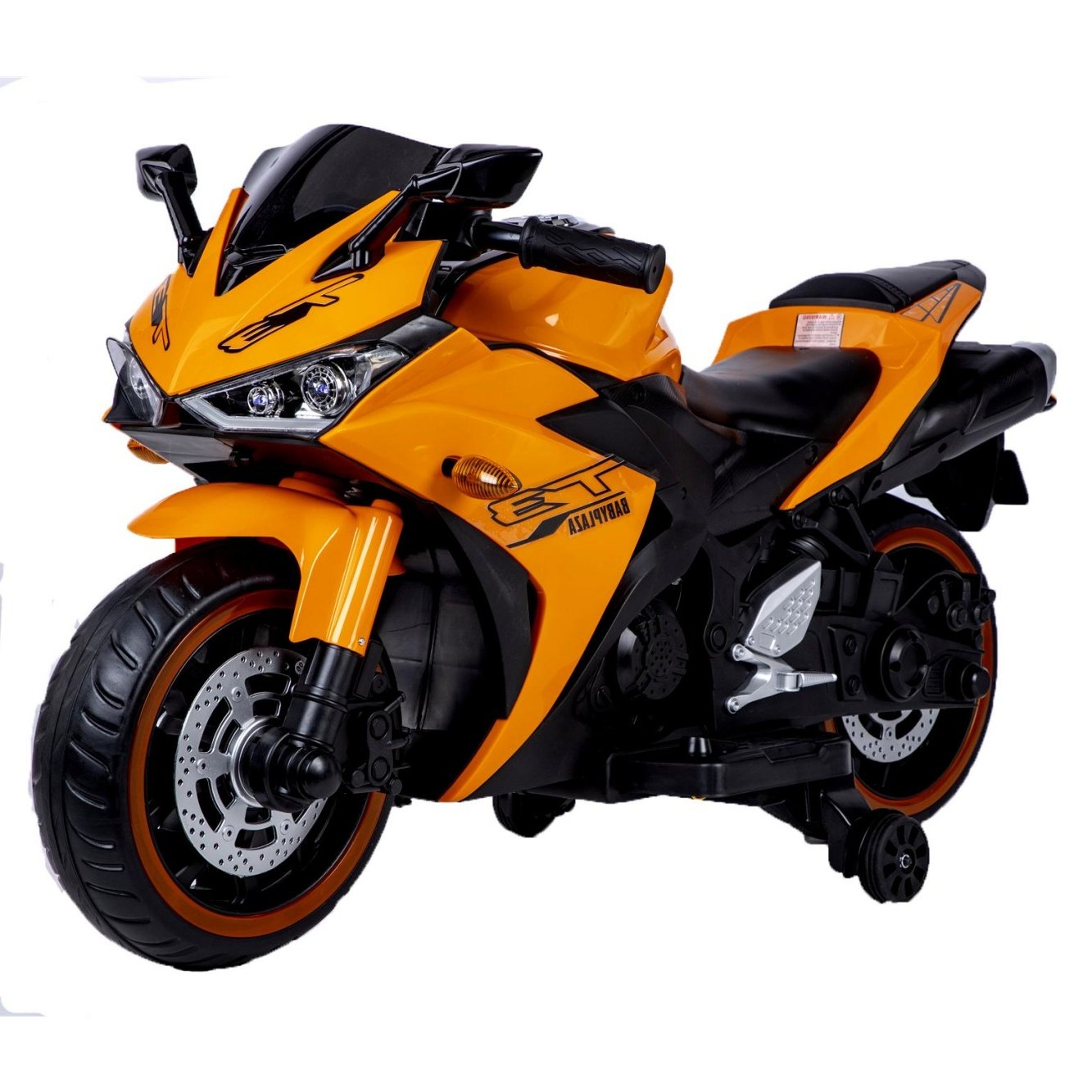 12V Kids Electric Ride-On Motorcycle with Training Wheels and Headlight, Motorbike with MP3 and Light-Up Wheels, 46" L x 20" W x 26" H, Orange