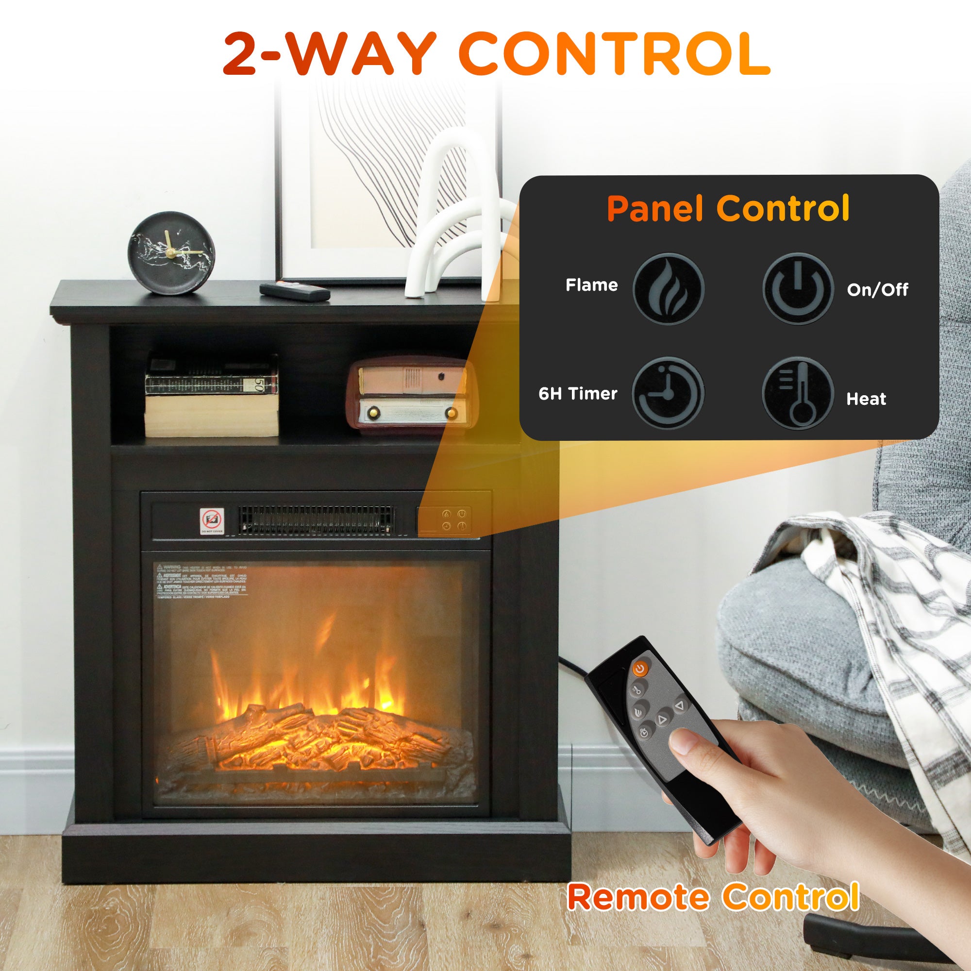27" Freestanding Electric Fireplace with Mantel, 1400W Replaceable Fireplace Insert Heater with Timer, Black