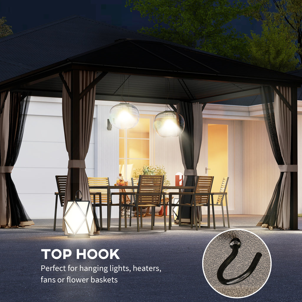 10' x 12' Hardtop Gazebo with Curtains and Netting, Gazebo Canopy with Aluminum Frame and Hooks, Coffee