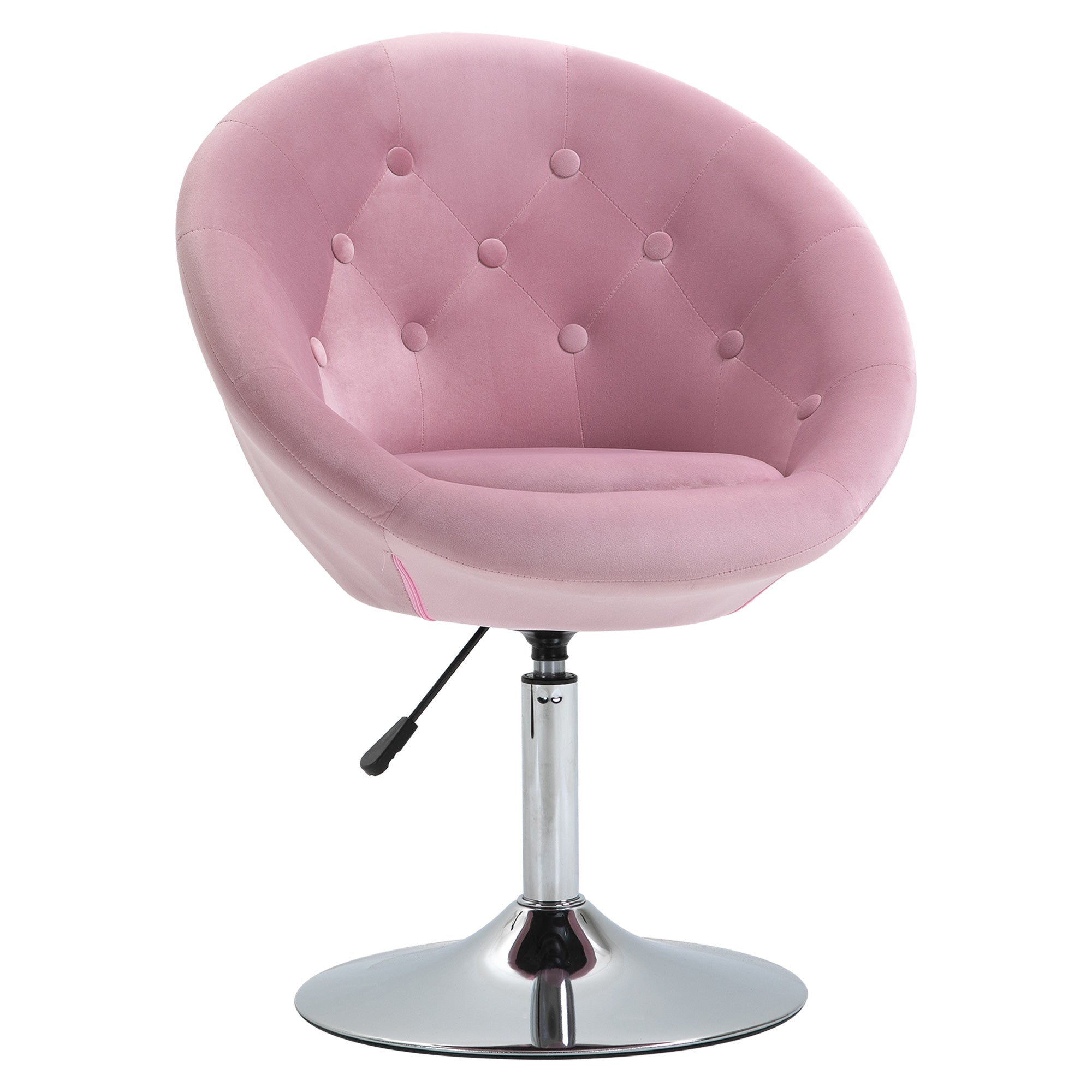 Modern Makeup Vanity Chair Round Tufted Swivel Accent Chair with Chrome Frame Height Adjustable, Pink