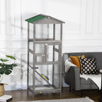 65" Wooden Bird Cage Outdoor Aviary House for Parrot, Parakeet, with Pull Out Tray and 2 Doors, Grey