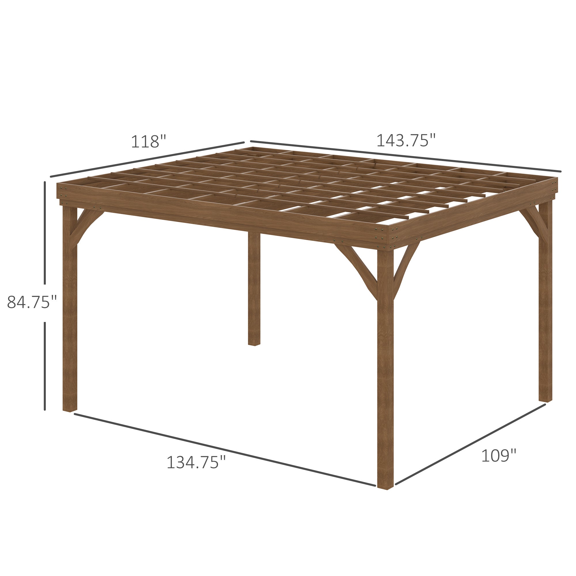 10' x 12' Outdoor Wooden Pergola, Grape Vine Gazebo with Concrete Anchors for Garden, Patio, Backyard, Deck, Brown