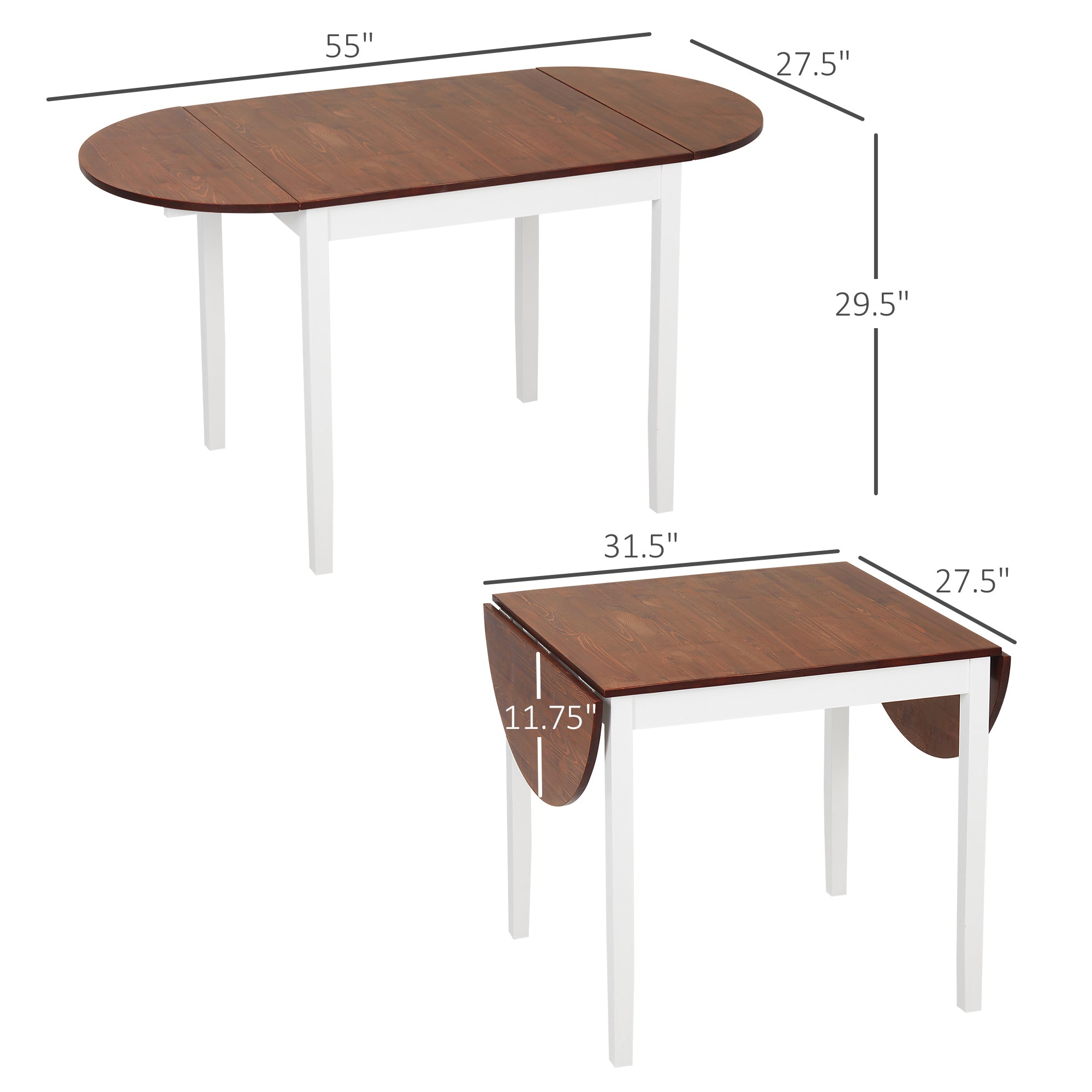 55" Wood Kitchen Table, Drop Leaf Tables for Small Spaces, Brown