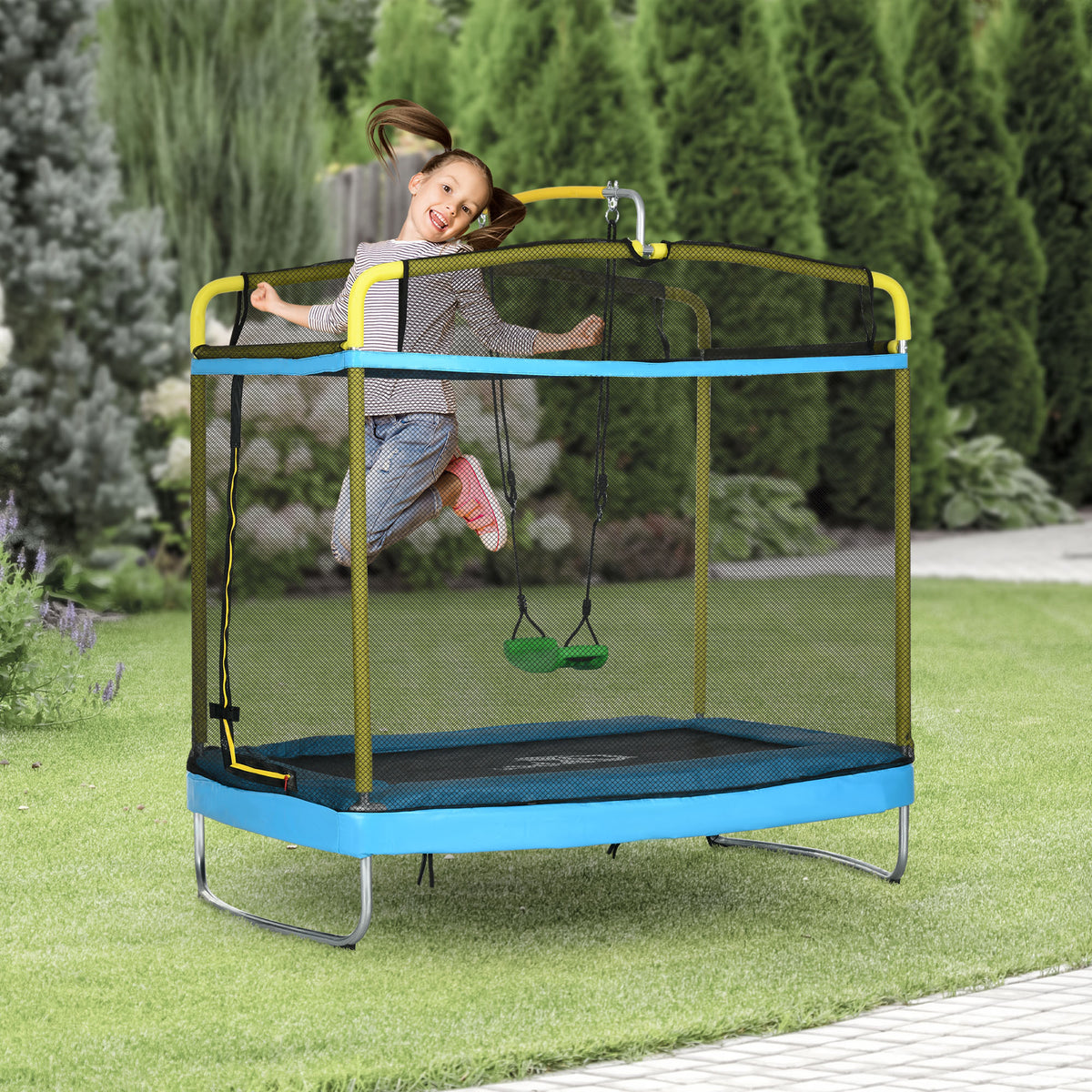 3-in-1 Trampoline for Kids, 6.9' Kids Trampoline with Net, Light Blue