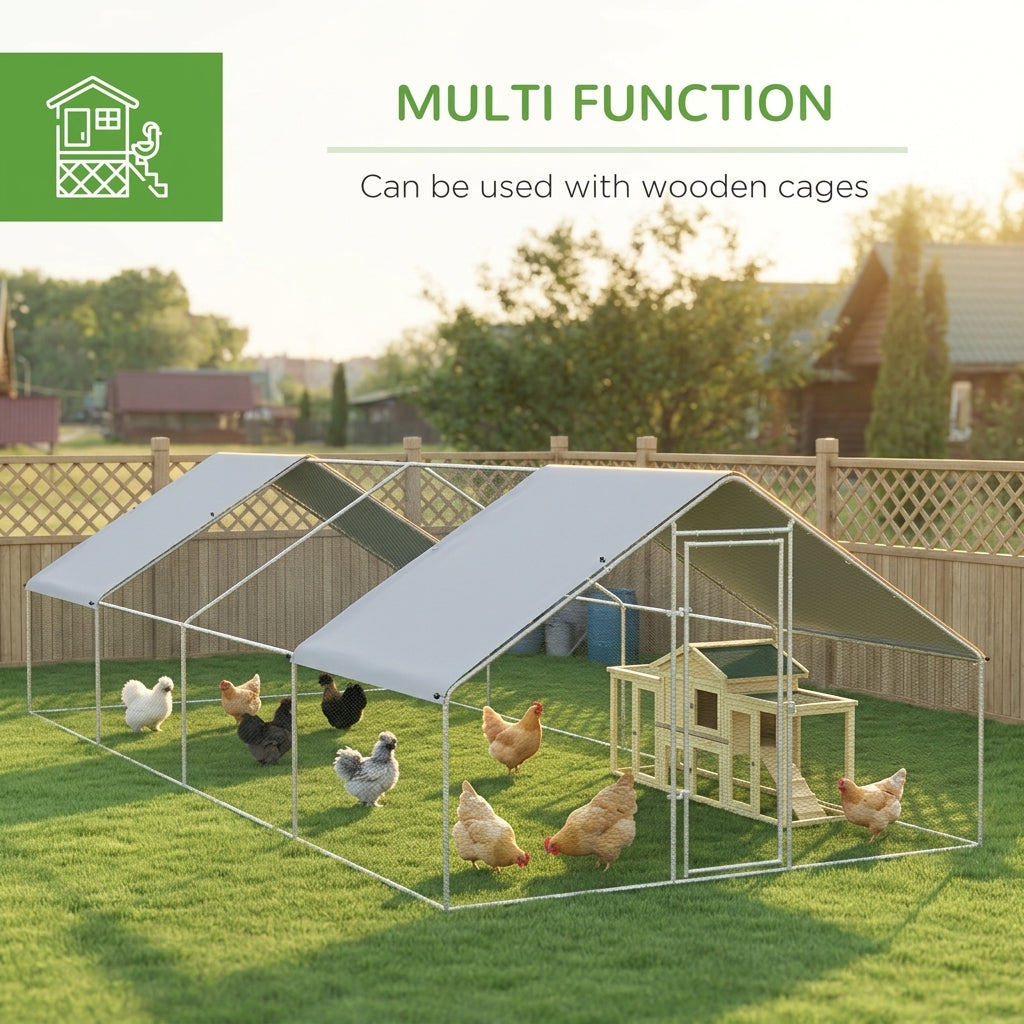 Large Chicken Coop Metal Chicken Run for Chickens with Waterproof and Anti-UV Cover, Spire Shaped Walk in Fence Cage Hen House for Outdoor and Yard Farm Use, 1.3" Dia, 9.8' x 26.2' x 6.4'