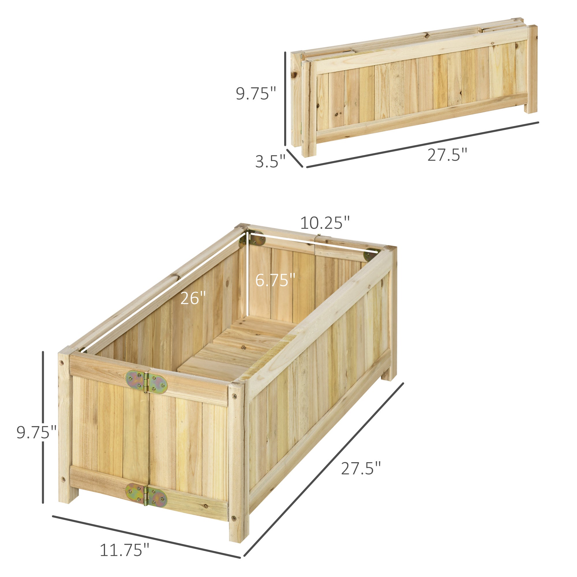 Foldable Raised Garden Bed, Wooden Planter Box, Herb Garden Planter with Drainage Holes, for Backyard, Patio to Grow Vegetables, Herbs, and Flowers, 27.6" x 11.6" x 9.8"