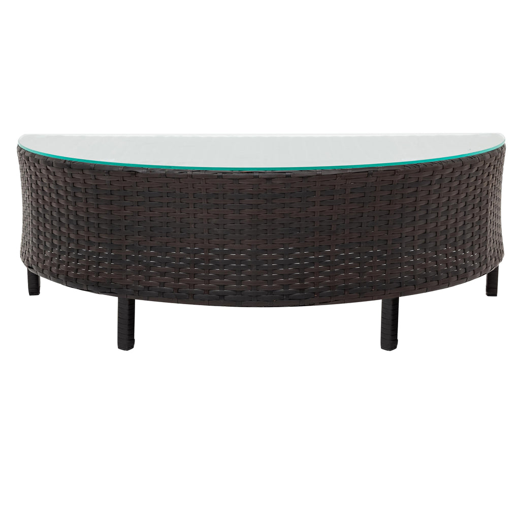 5 Piece Half-Moon Patio Sectional with Glass Table, All-Weather Wicker Sofa with Thick Cushions, 47.5" L x 27" W x 27" H, Grey
