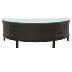 5 Piece Half-Moon Patio Sectional with Glass Table, All-Weather Wicker Sofa with Thick Cushions, 47.5" L x 27" W x 27" H, Grey