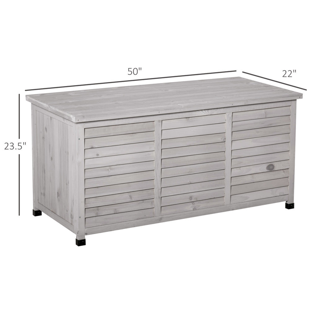75 Gallon Wooden Deck Box, Outdoor Storage Container with Aerating Gap & Weather-Fighting Finish, Grey