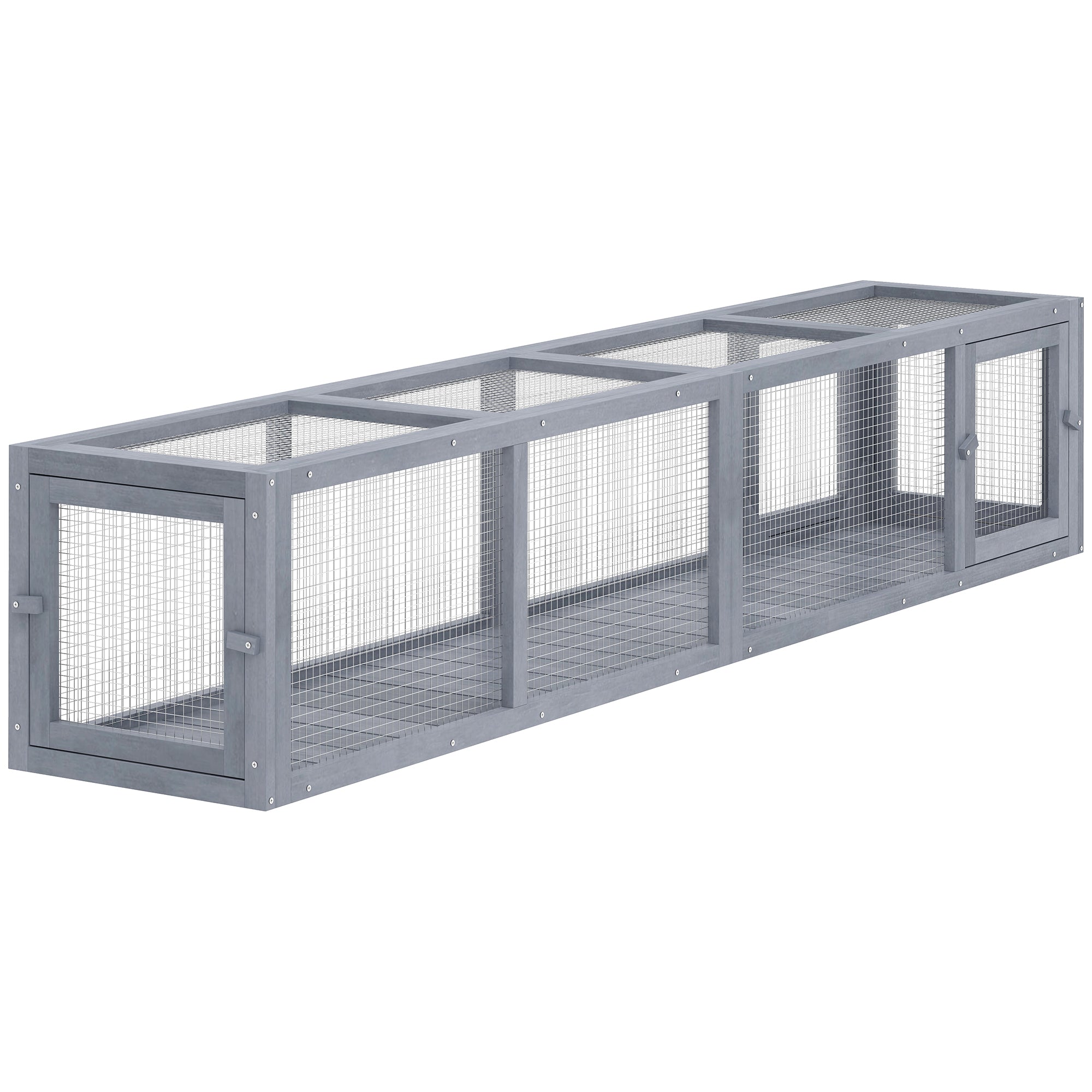 Wooden Cat Run with Weather Protection, Connecting Inside and Outside, 79"L x 15"W x 15"H, Dark Gray