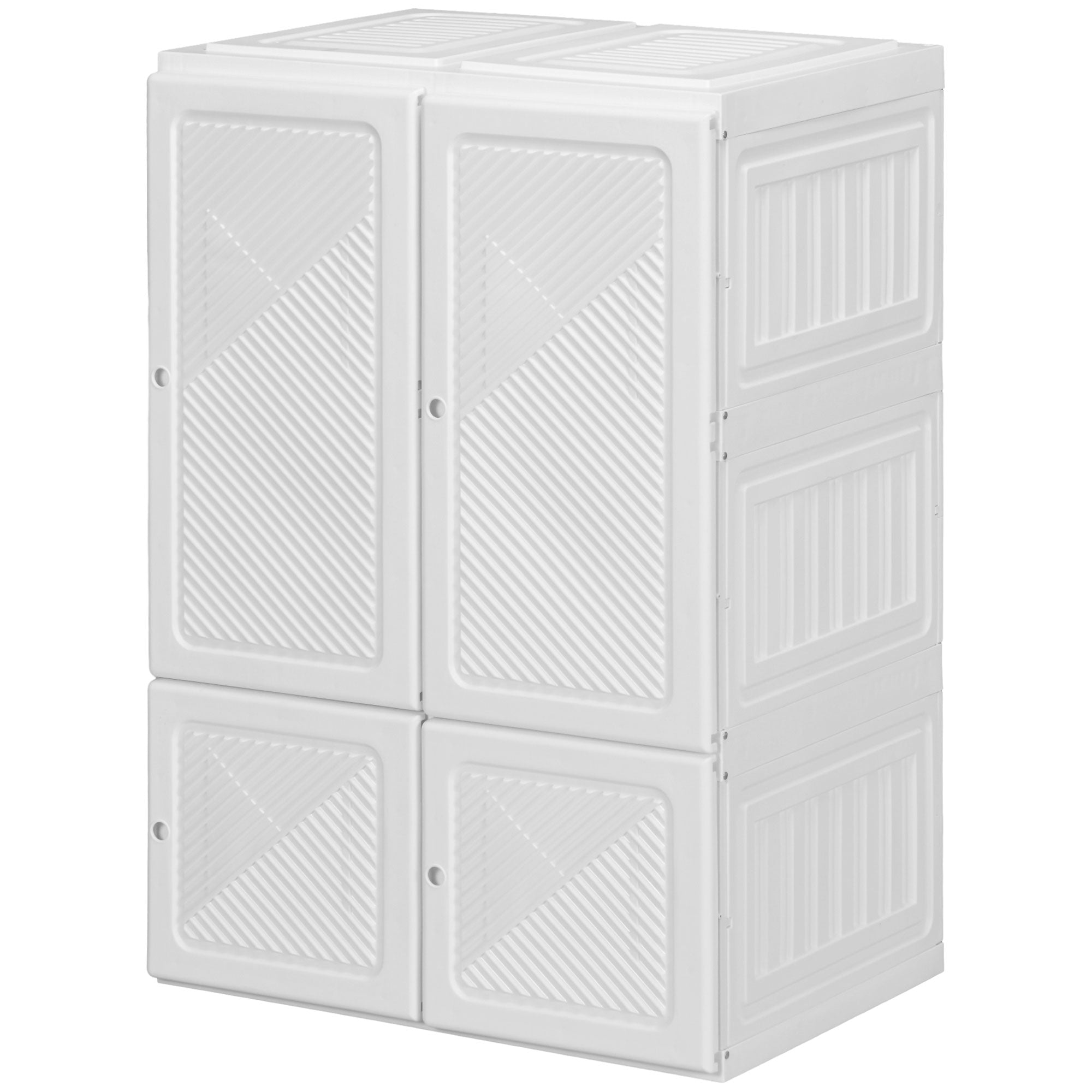 Portable Wardrobe, Foldable Clothes Storage Organizer with 3 Compartments, Hanging Rod, Magnet Doors, White
