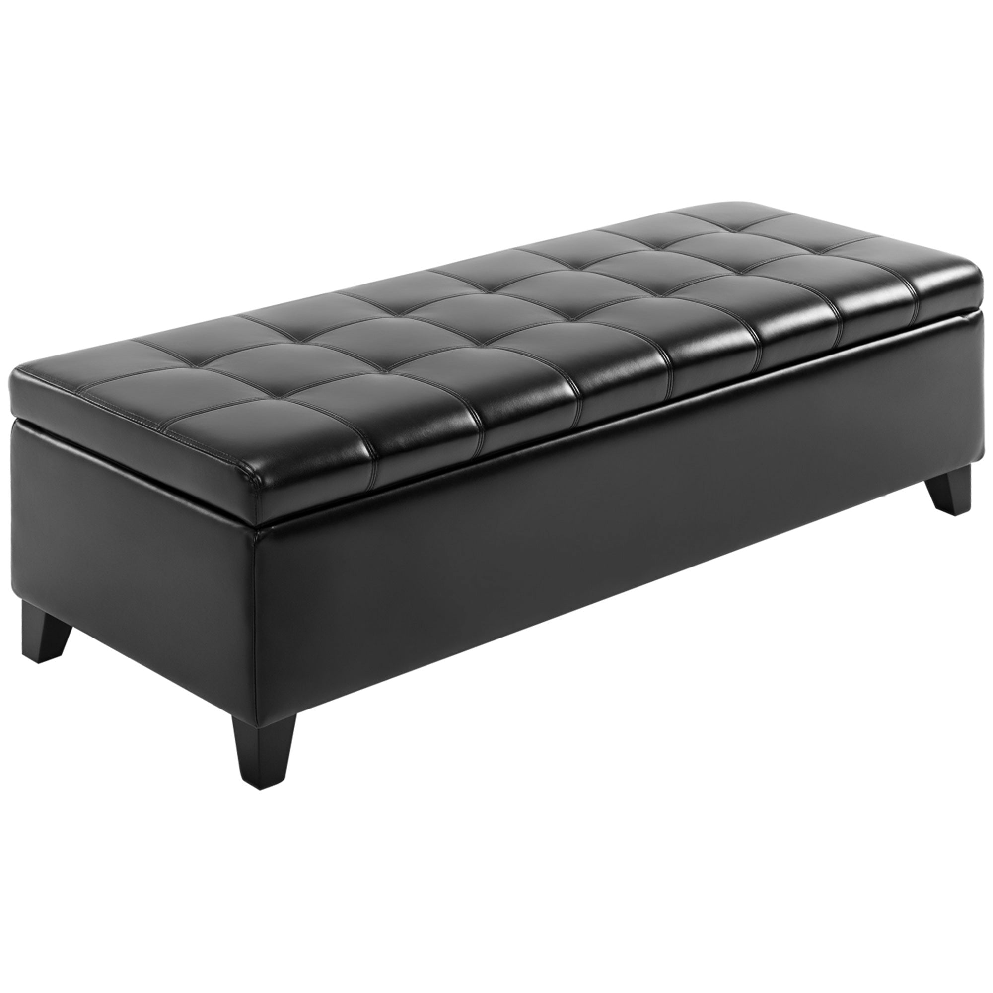 51" Ottoman Storage Bench, Faux Leather Storage Chest with Lift Top, Tufted Ottoman for Living Room, Entryway, Black