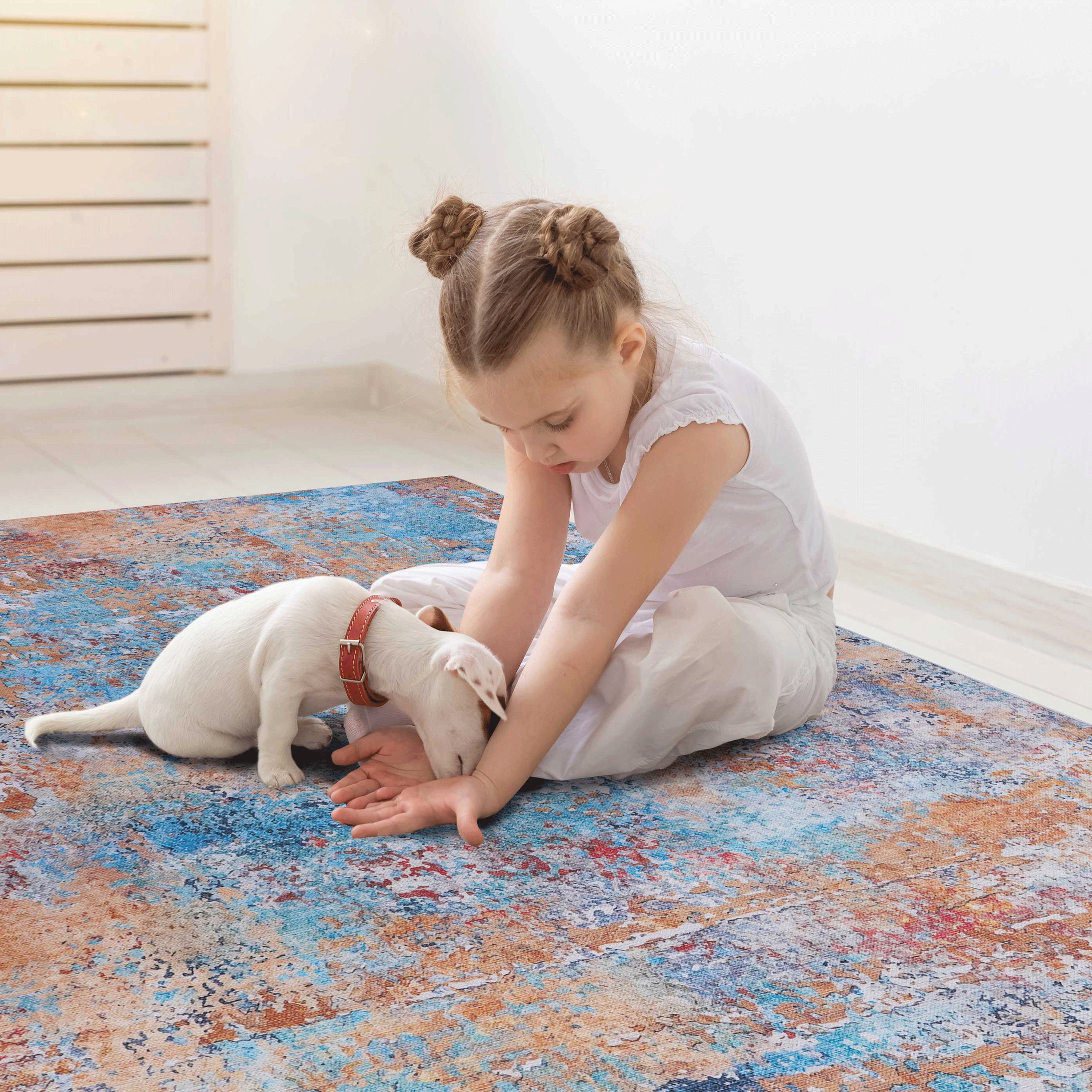 5x8 Machine Washable Non-Shedding Area Rug with Low-Pile, Carpet for Living Room, Dining Room, 60" L x 96" W x 0.15" H, Multicolor