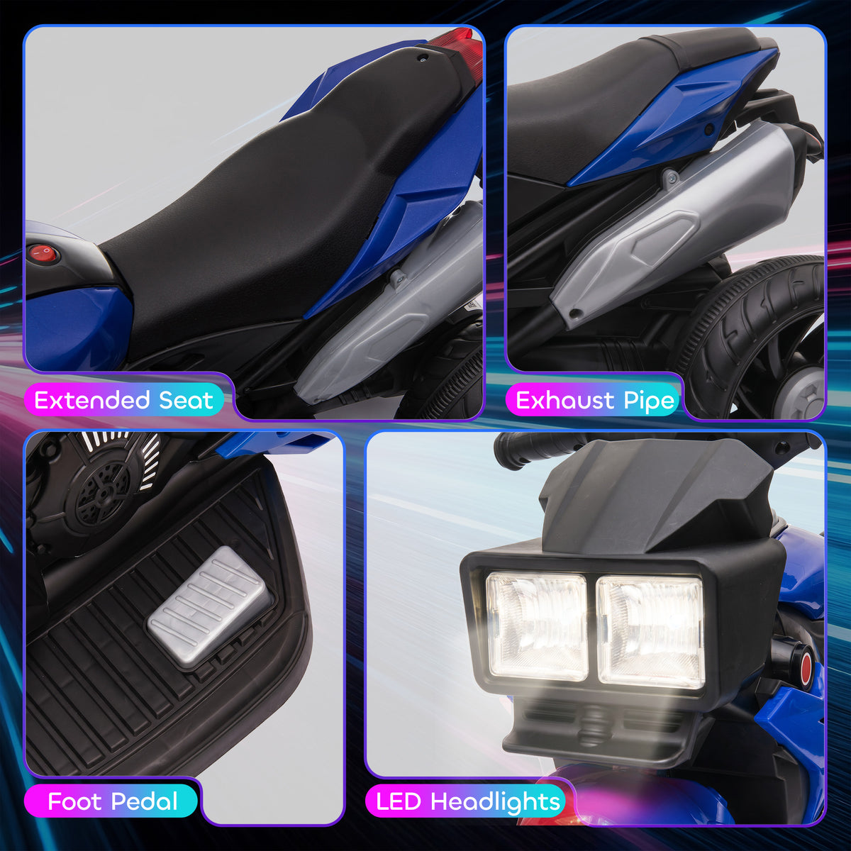6V Kids Motorcycle, Battery-Operated Mini Electric Motorbike with Forward/Reverse Switch, Horn, Blue