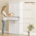 Modern Kitchen Pantry Freestanding Cabinet Cupboard with Doors and Drawer, Adjustable Shelving, White