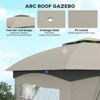 11' x 11' Outdoor Gazebo, Double Roof Patio Gazebo with Curtains, Church Windows, Galvanized Steel Frame, Light Gray