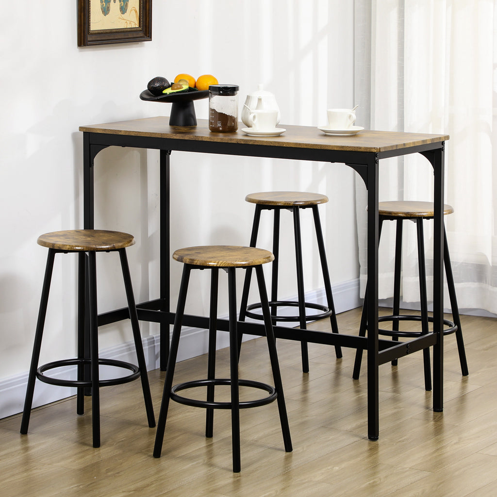 5-Piece Counter Height Bar Table and Chairs Set, Bar Table with Stools, Kitchen Table 4 Chairs, Rustic Brown
