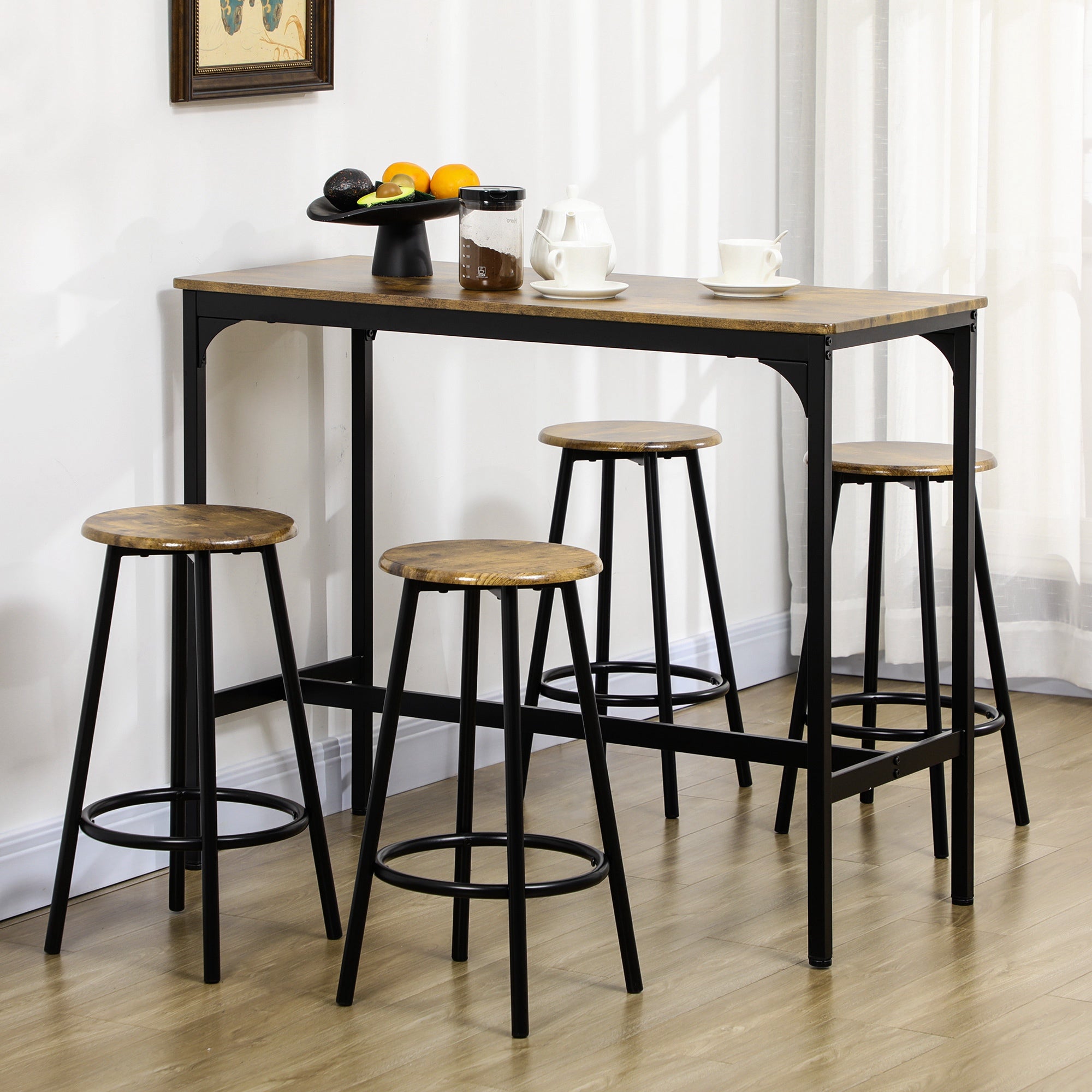 5-Piece Counter Height Bar Table and Chairs Set, Bar Table with Stools, Kitchen Table 4 Chairs, Rustic Brown