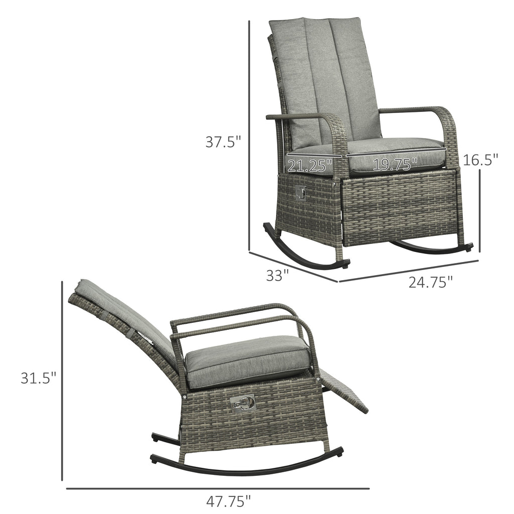 PE Rattan Rocking Recliner with Footrest, Gray