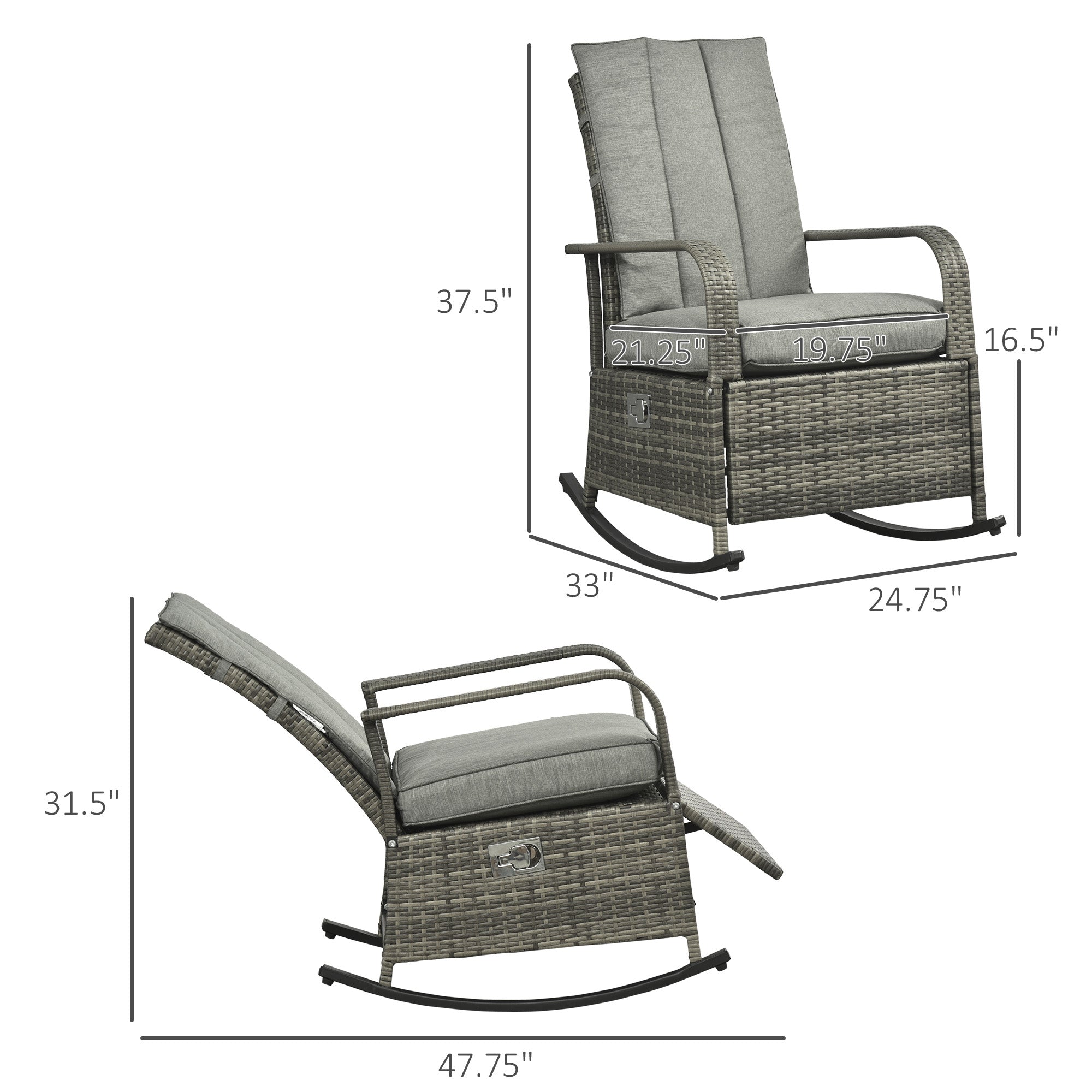 PE Rattan Rocking Recliner with Footrest, Gray