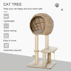 Cat Tree with Sisal Scratching Post Condo and Hanging Rope 39" H, Beige